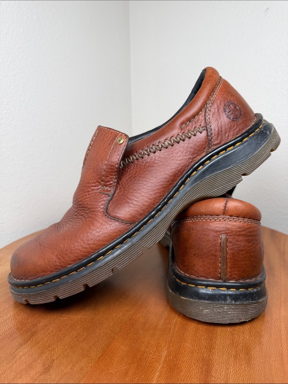 Dr. Marten 12082 Brown LEATHER SLIP ON SHOES Size Mens 10 Ladies 11